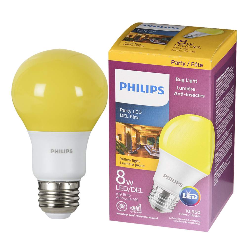 Ampoule DEL A19, 8 W jaune anti-insectes