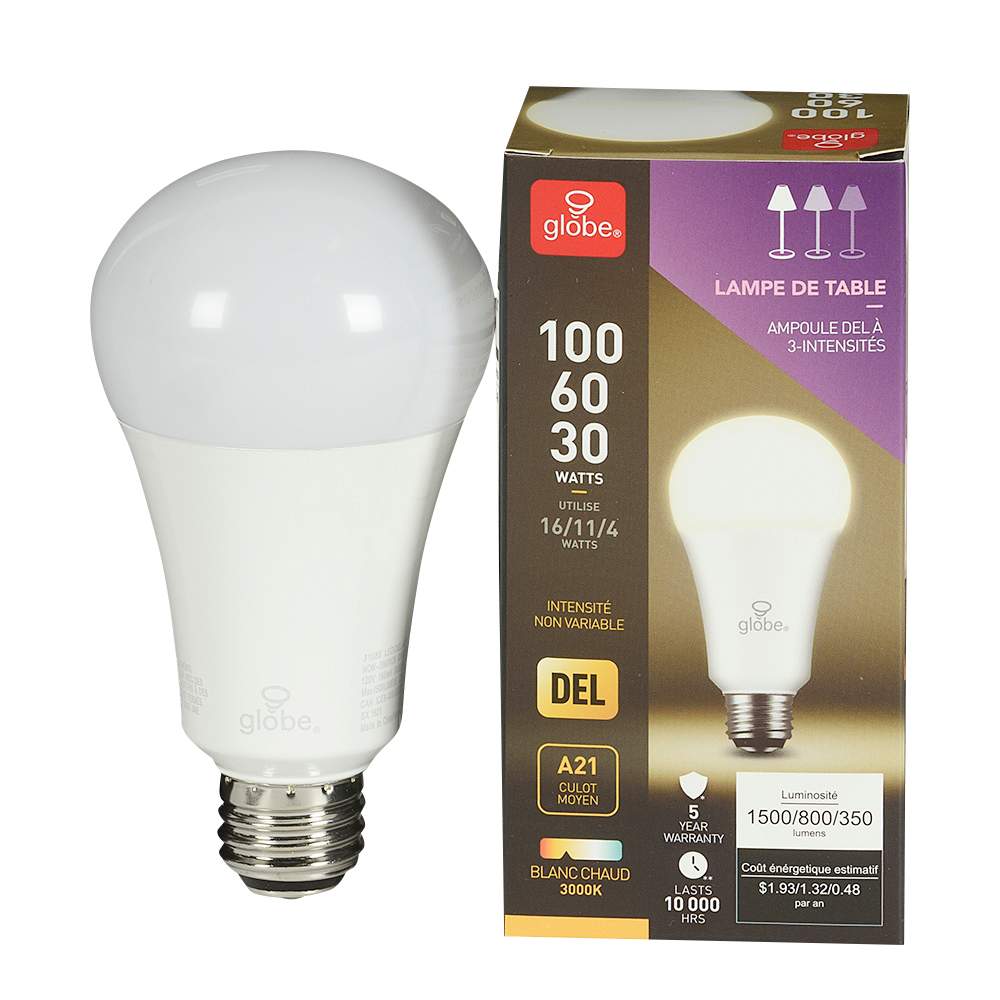 Ampoule DEL A21 blanc chaud (3 intensités)