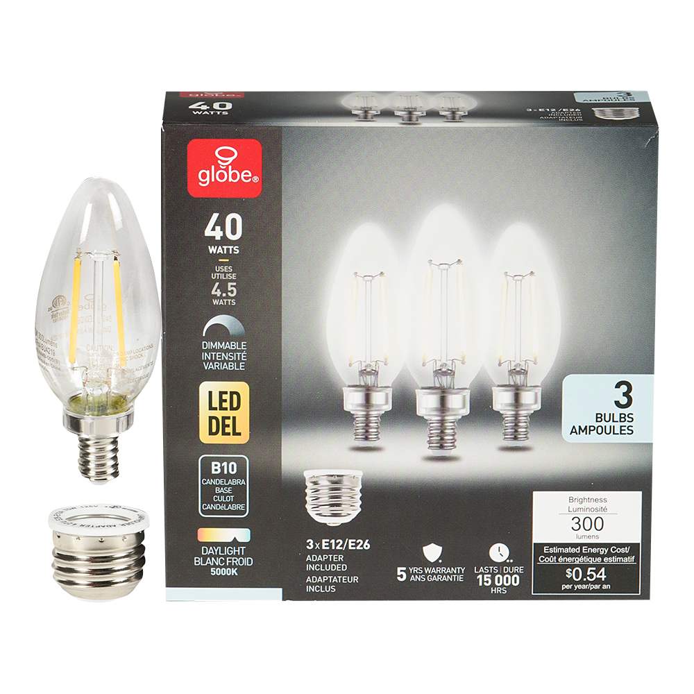 B10 Daylight LED Light Bulb 4.5 W Pkg/3