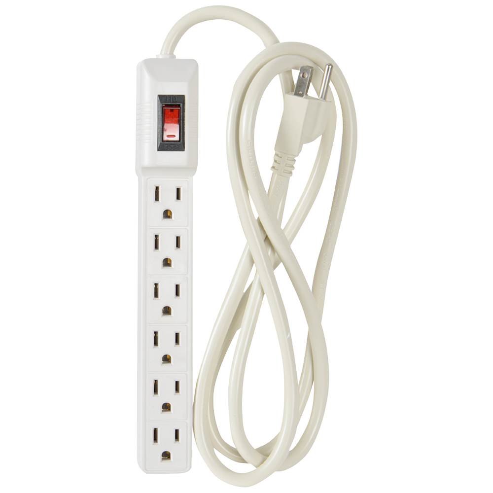 6-Outlet Power Bar White 6 ft.