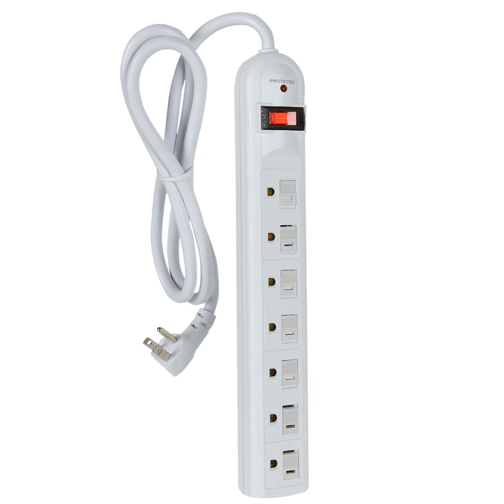 7-Outlet Power Bar White 4 ft.