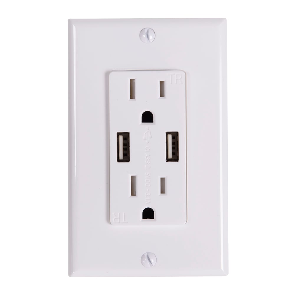 Prise de courant 15 A sécurisée + 2 prises USB avec plaque