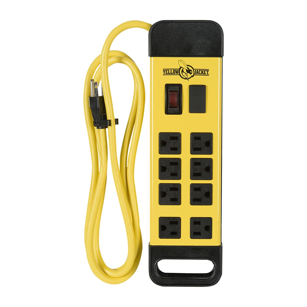 8-Outlet and 2-USB Ports Power Bar Yellow 6 ft.