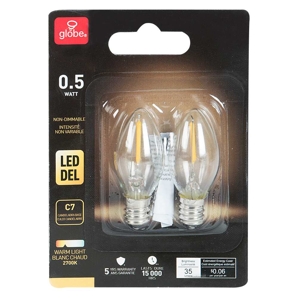 Ampoules DEL C7 blanc chaud 0,5 W Pqt/2
