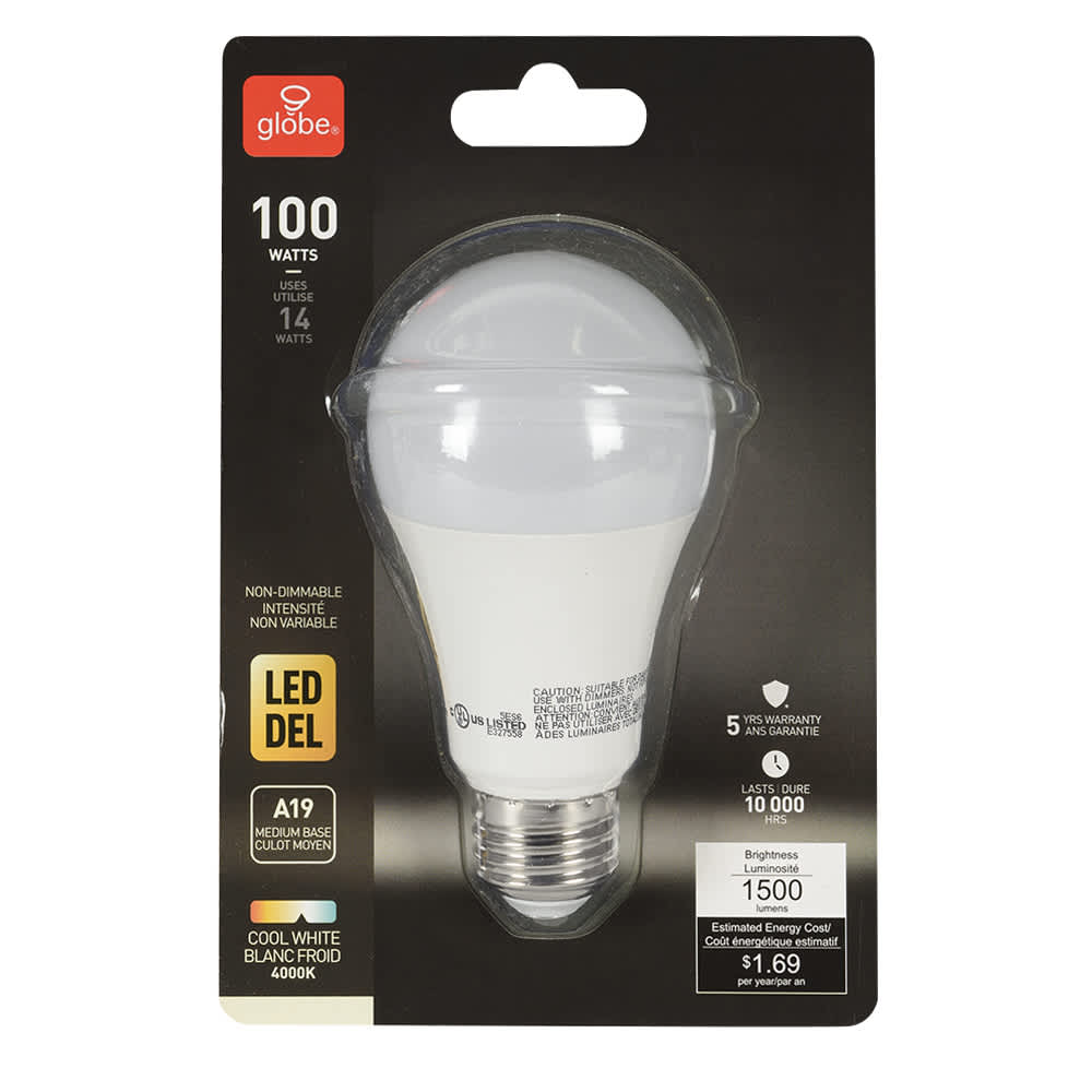 Ampoule DEL A19 blanc froid 14 W