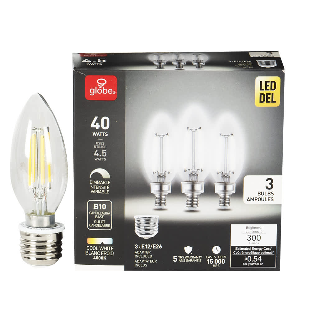 B10 Daylight LED Light Bulb 4.5 W Pkg/3