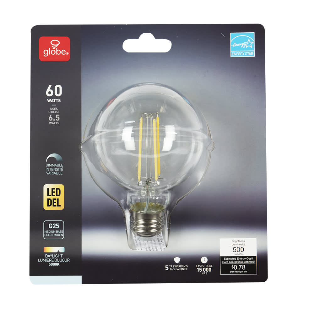 Ampoule DEL G25 lumière du jour 6,5 W