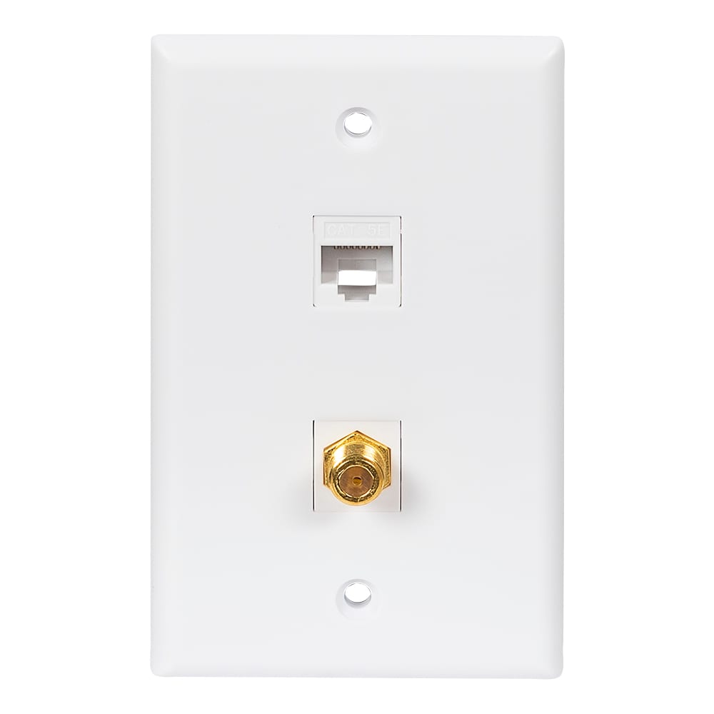 Plaque murale double pour câble réseau et coaxial