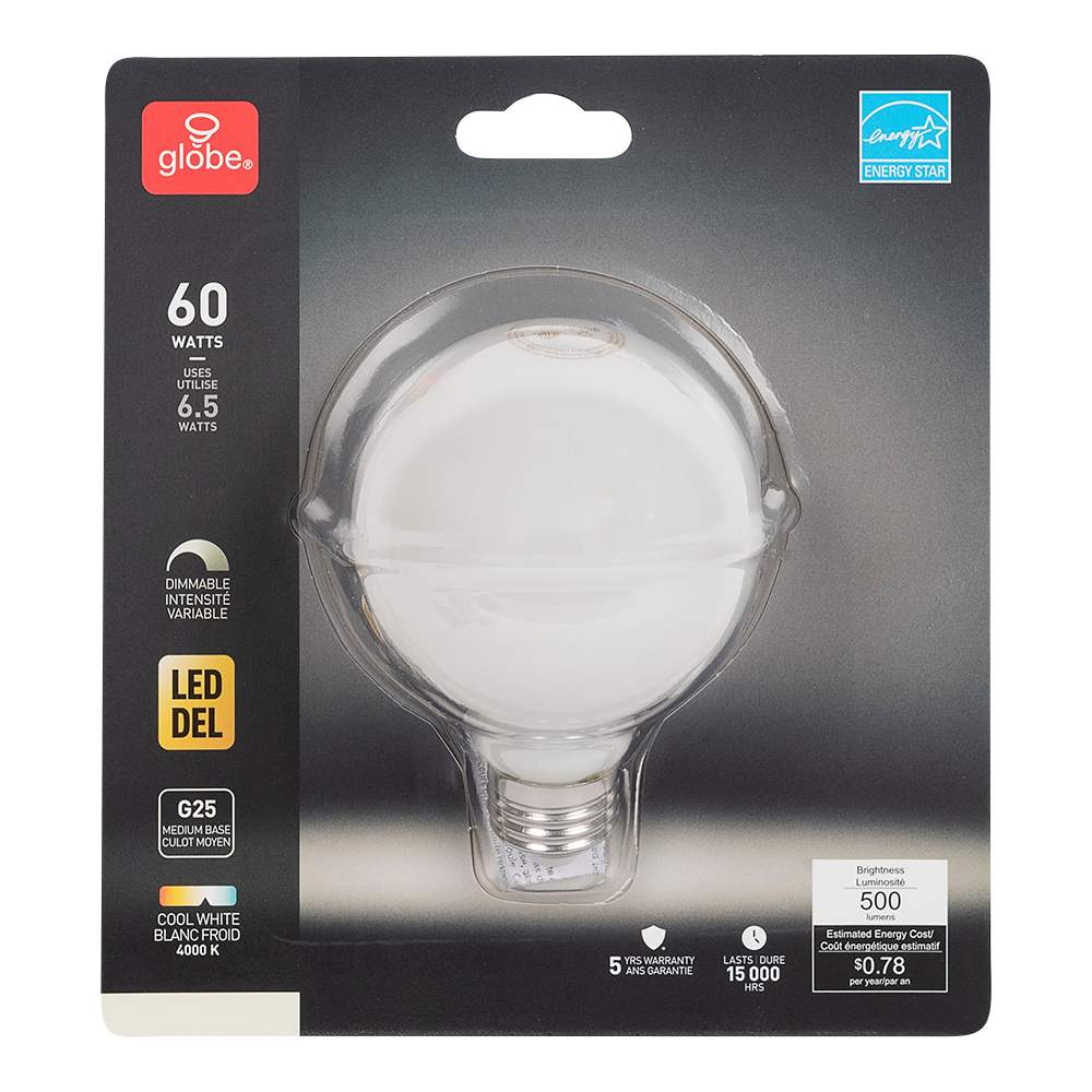 Ampoule DEL G25, 6,5 W blanc froid