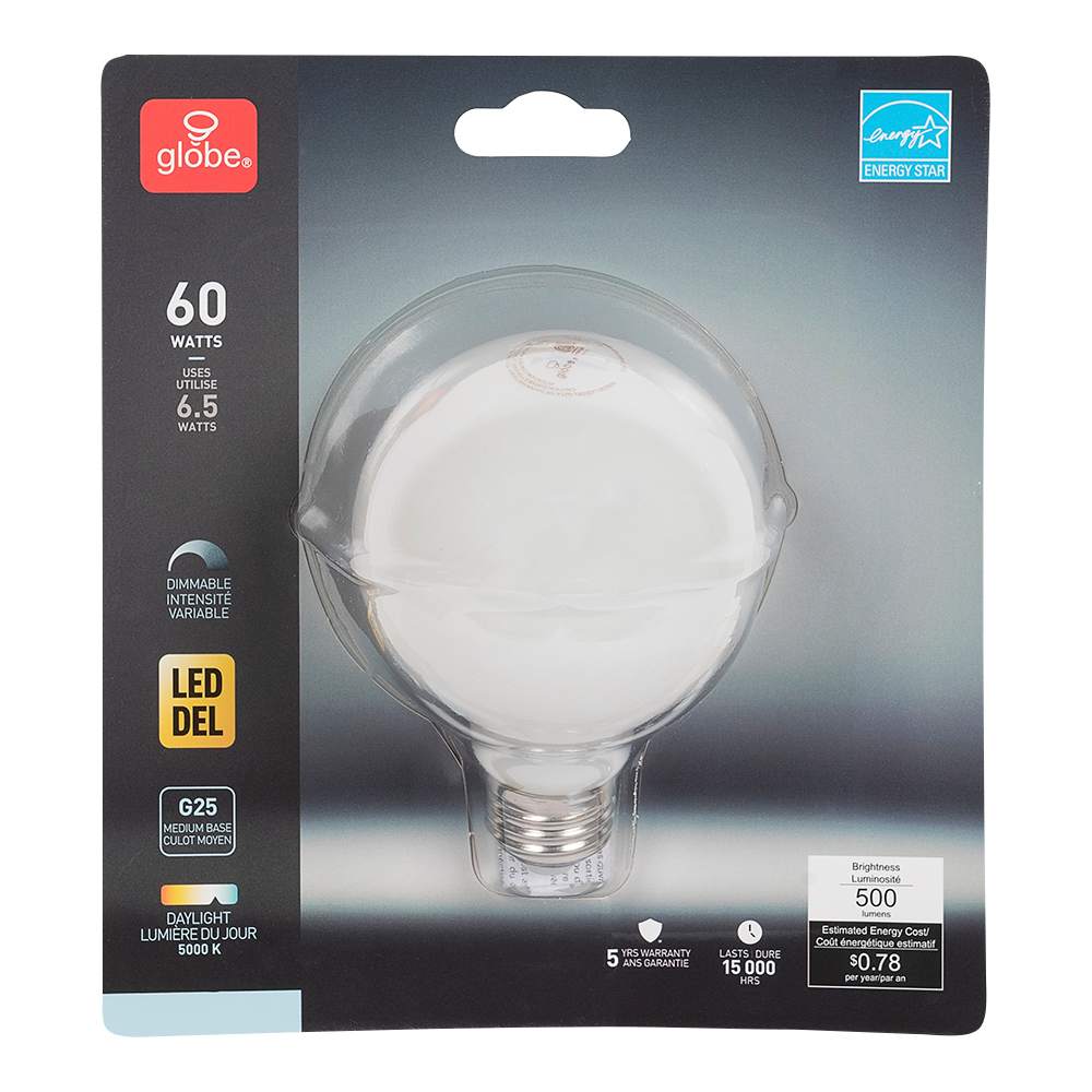 Ampoule DEL G25, 6,5 W lumière du jour