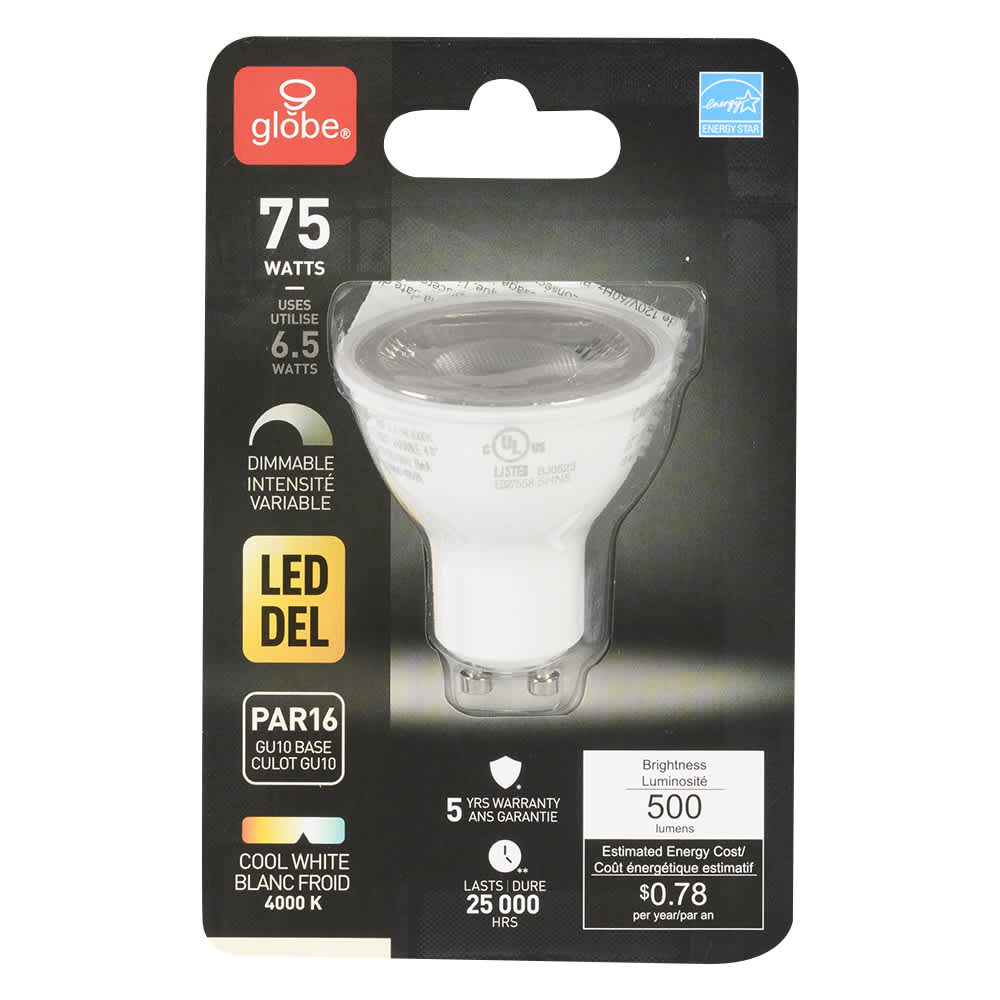 Ampoule-réflecteur DEL GU10 PAR16, 6,5 W blanc froid