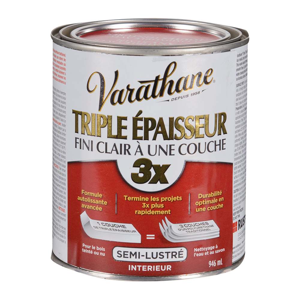 Vernis à base d'eau intérieur 3X semi-lustré 946 ml