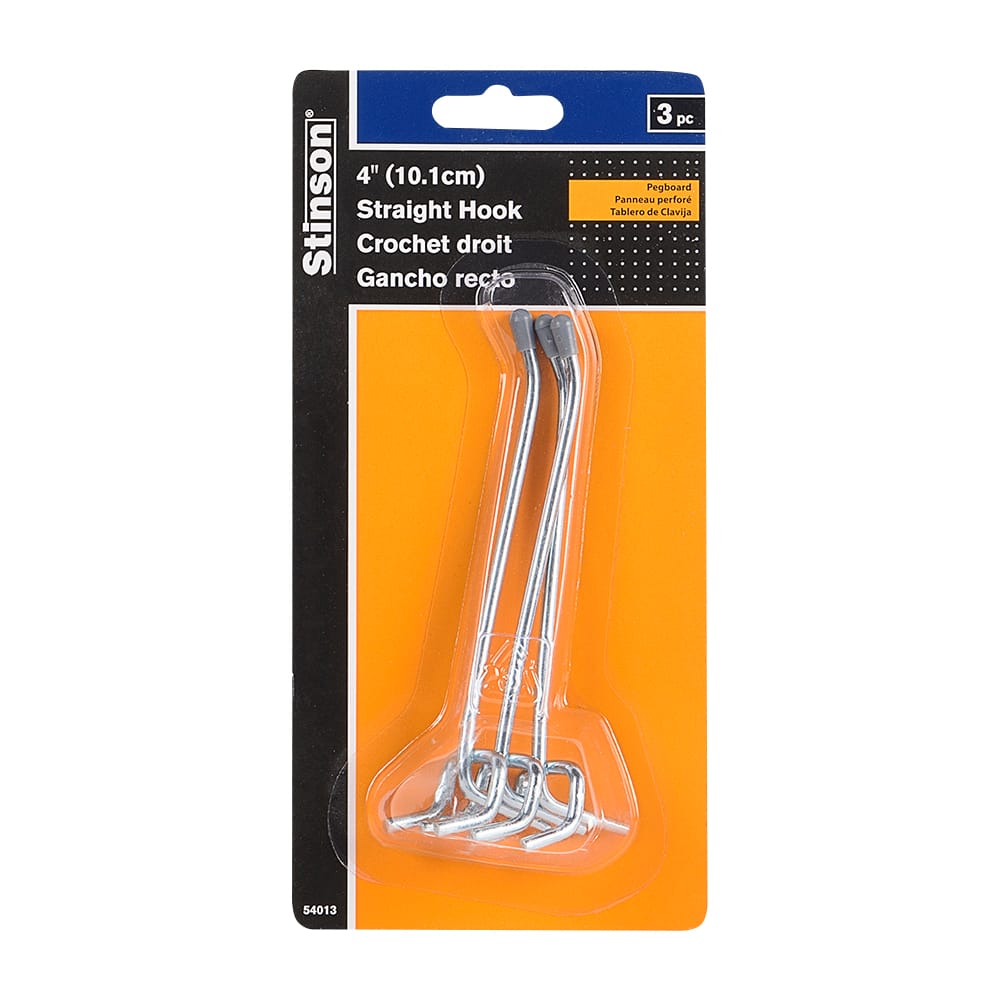 Crochets droits pour panneaux perforés 4 po Pqt/3