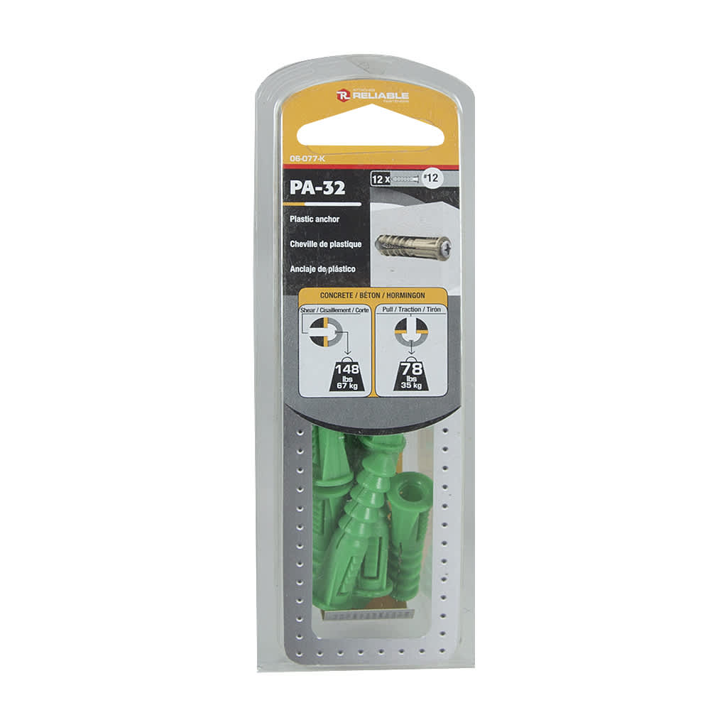 Chevilles de plastique n° 12, 5/16 po Pqt/12