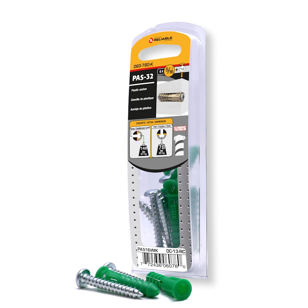 Plastic Anchors n° 12 , 5/16 in. Pkg/6