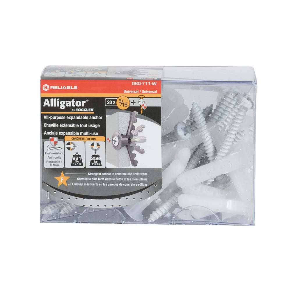 Chevilles d'ancrage et vis Alligator 5/16 po Pqt/20