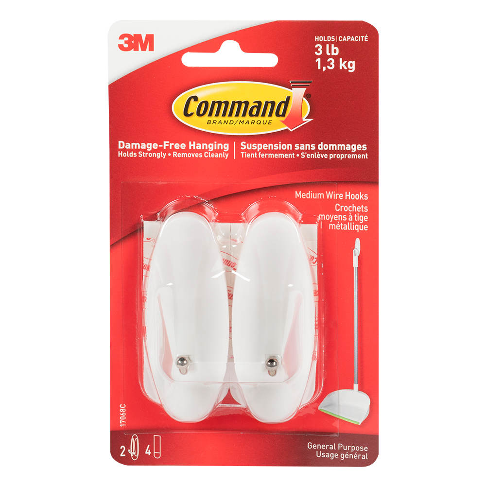 Crochets adhésif à tige métallique Pqt/2 3M