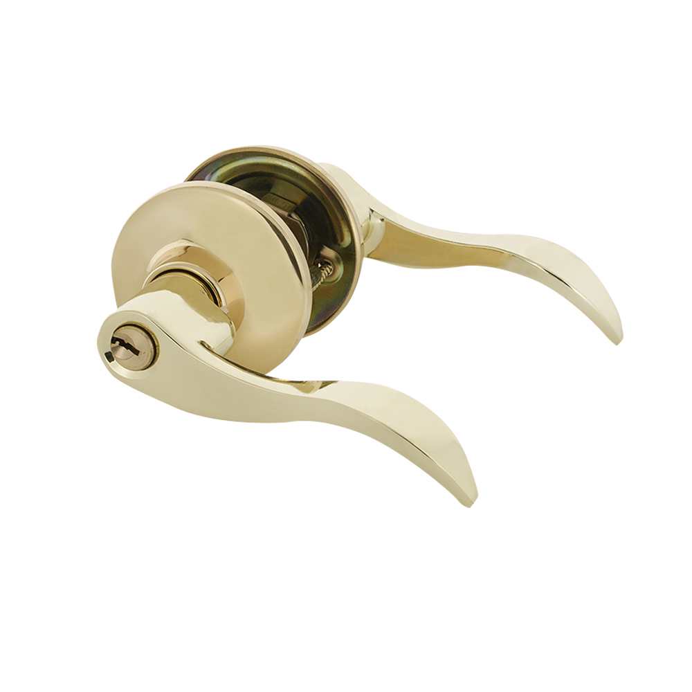 Poignée de porte d'entrée à clé bec-de-cane   Wave laiton