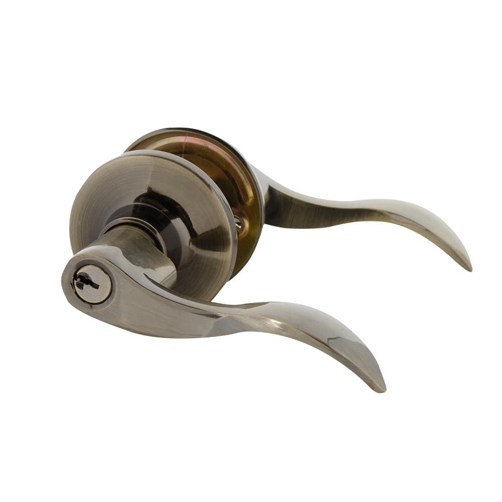 Poignée de porte d'entrée à clé bec-de-cane Wave laiton antique