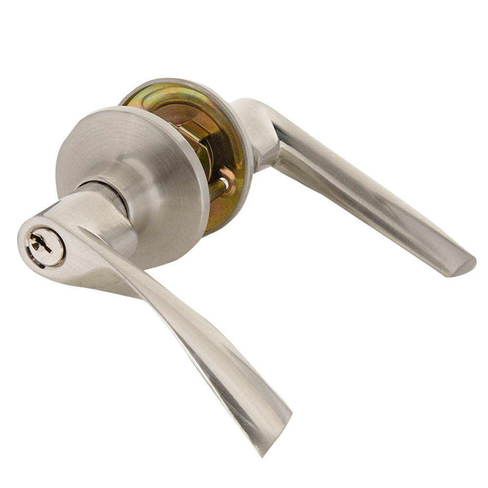 Poignée de porte d'entrée à clé bec-de-cane  Curl nickel satiné