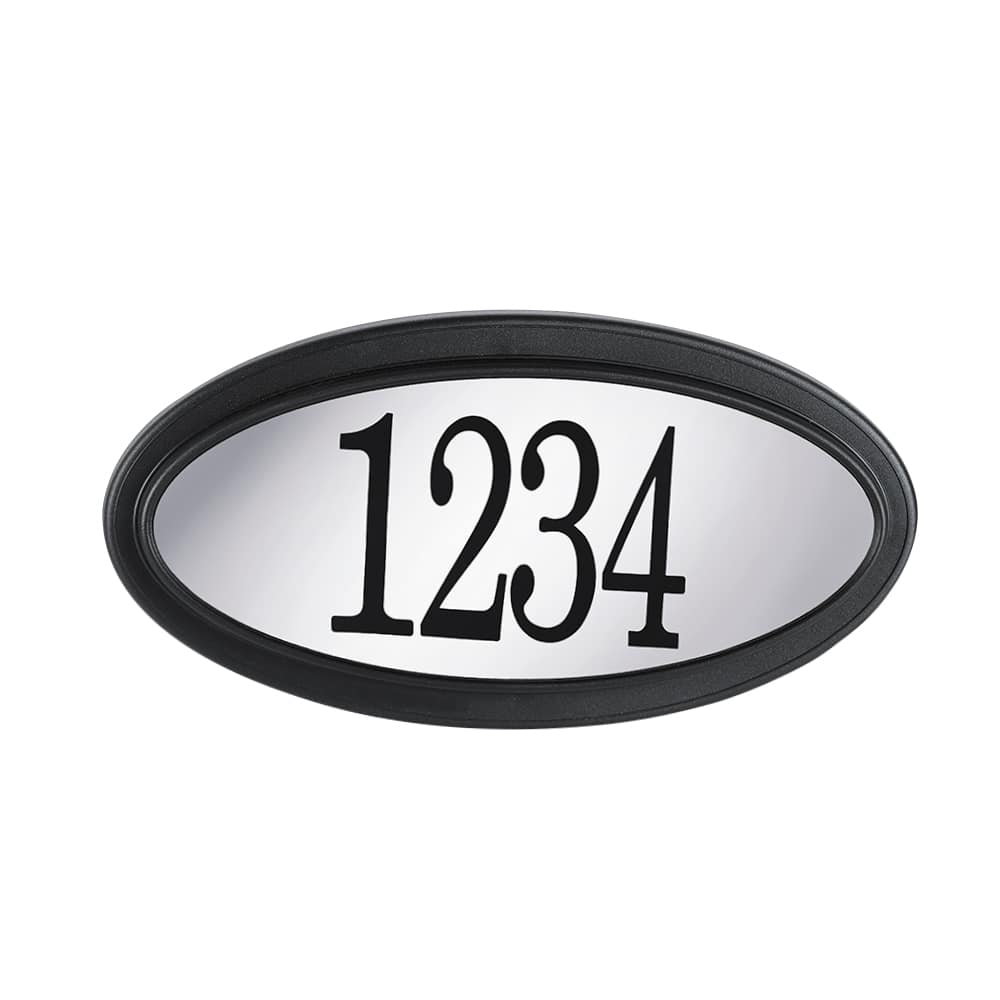 Plaque d'adresse Contemporaine ovale noire et acier inoxydable