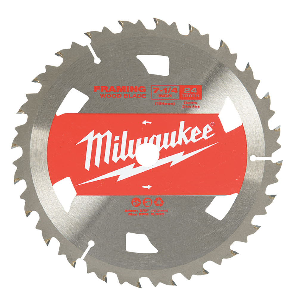 Lame de scie circulaire pour charpente 7 1/4 po  24 dents MILWAUKEE