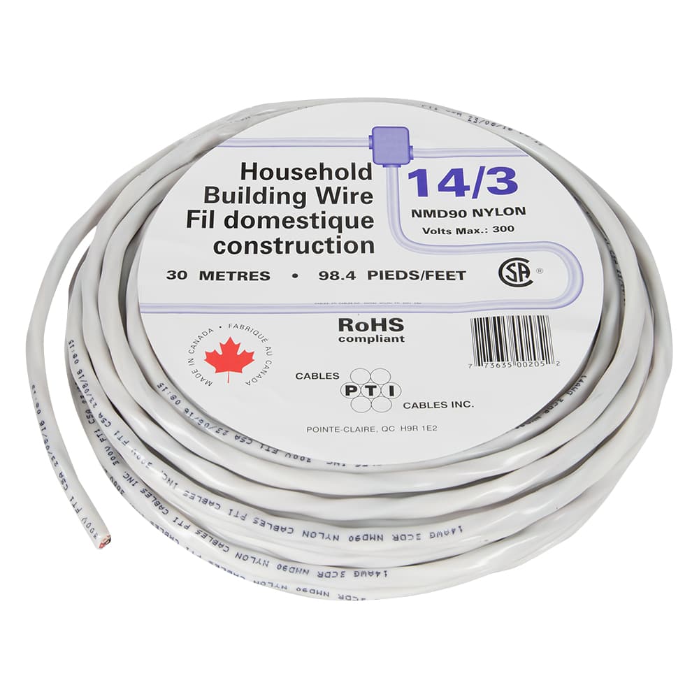 Fil électrique d'intérieur NMD-90, 14/3 blanc 30 m