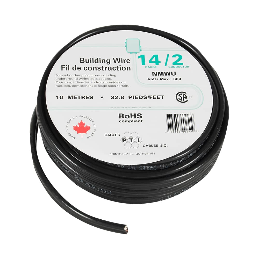 Fil électrique d'extérieur NMWU 14/2 noir 10 m