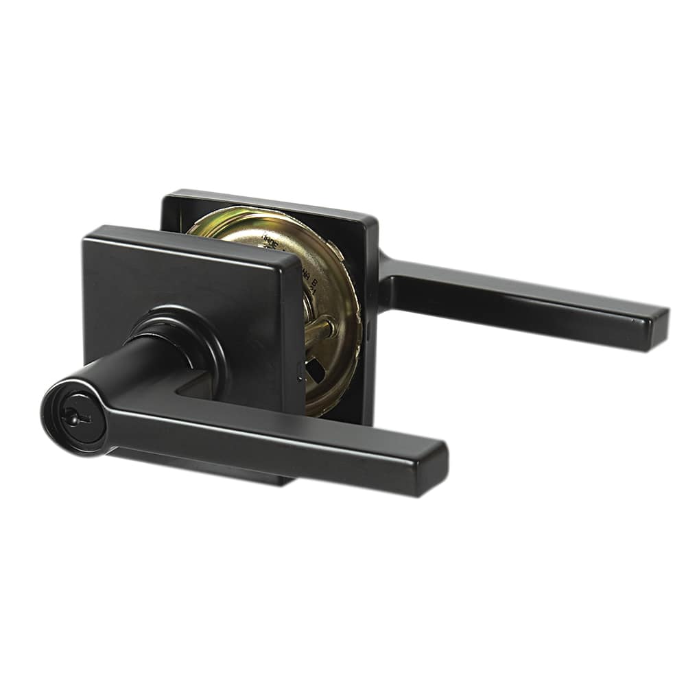 Poignée de porte d'entrée à clé bec-de-cane Solstice Collins noire