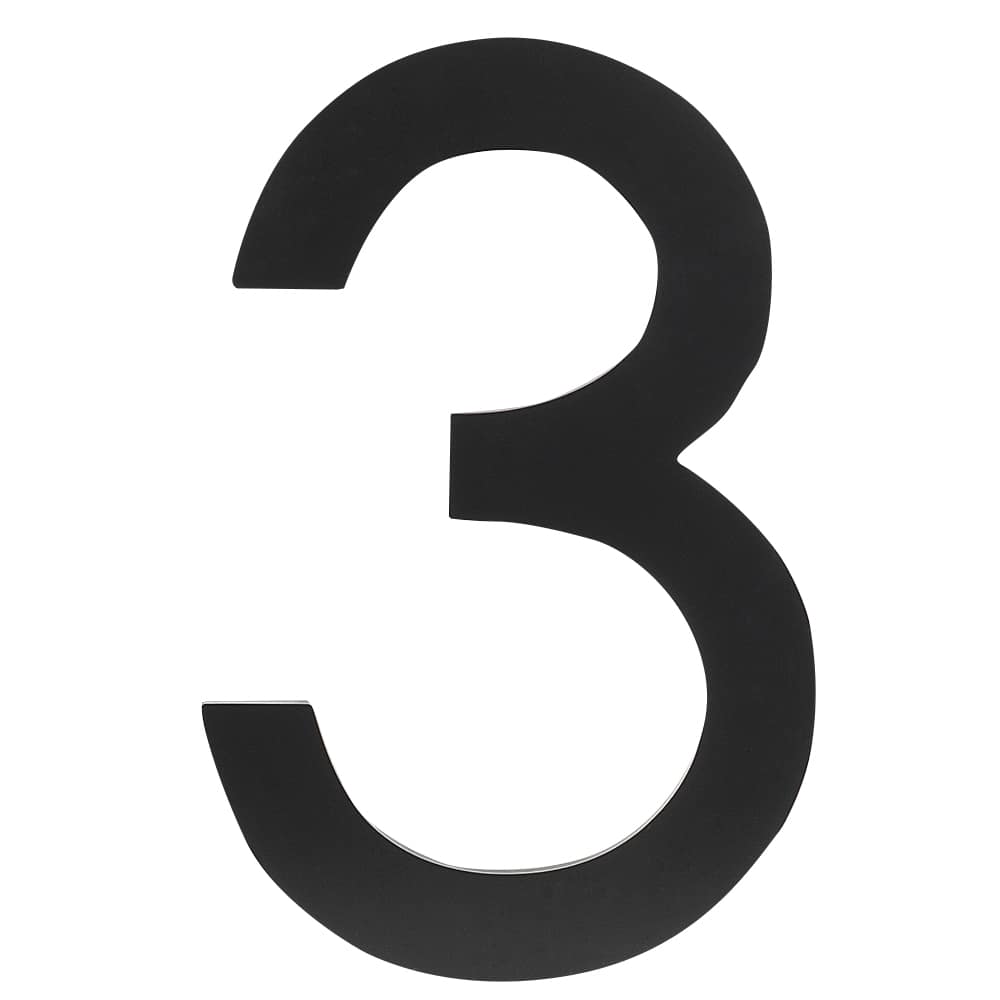 Chiffre 3 Contemporain en aluminium noir 9 po