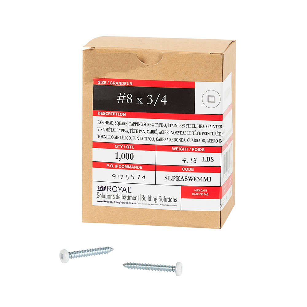 Vis pour vinyle rib 3/4 po n° 8 T.R. blanche Pqt/1 000