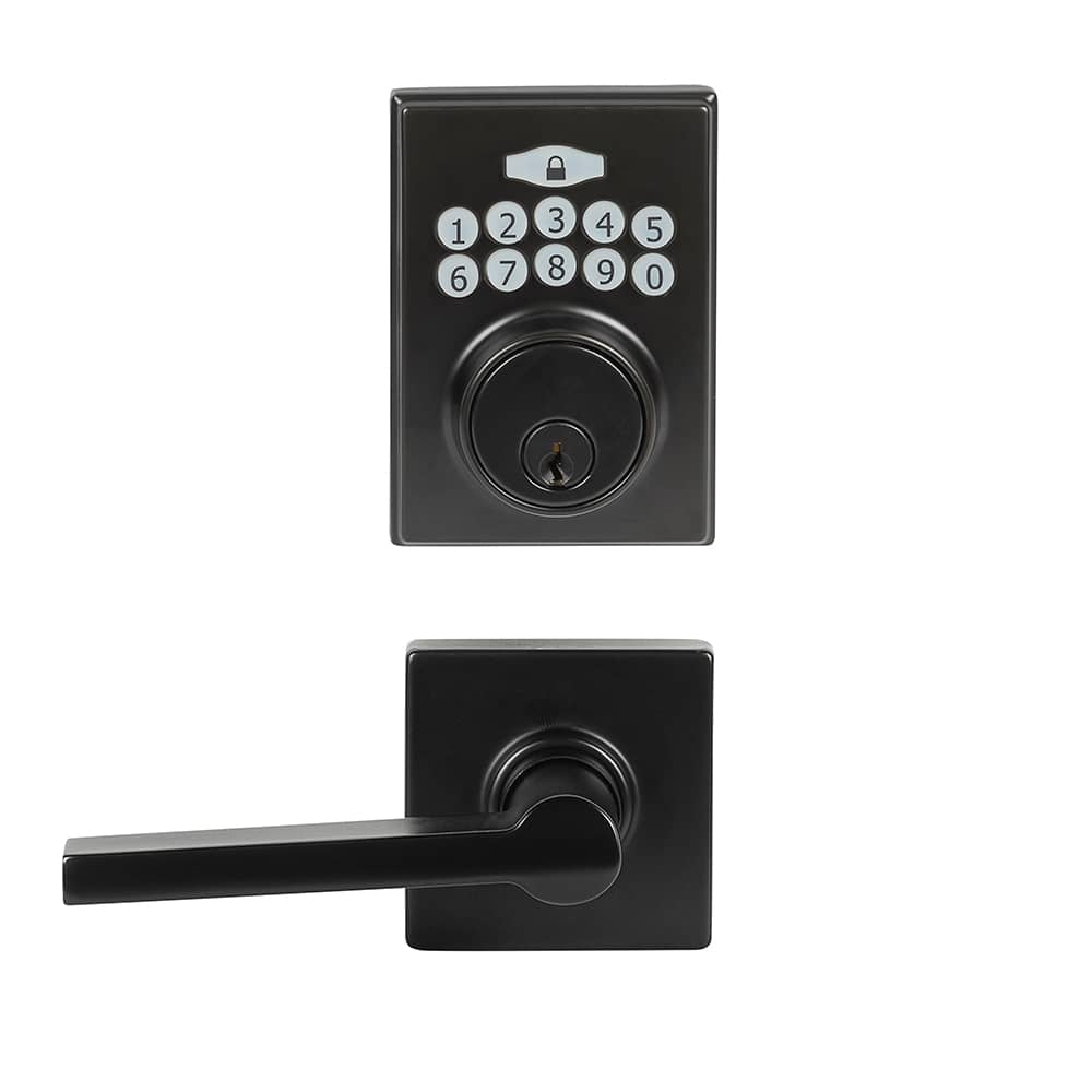 Serrure de porte d'entrée électronique à clavier numérique et poignée bec-de-cane Dexter noire