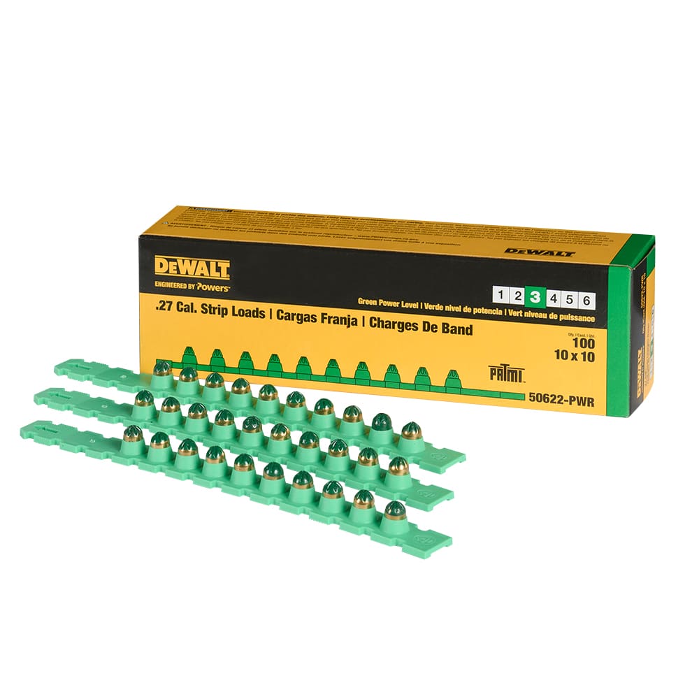 Cartouches vertes calibre .27 pour outils à percussion Pqt/100 DEWALT