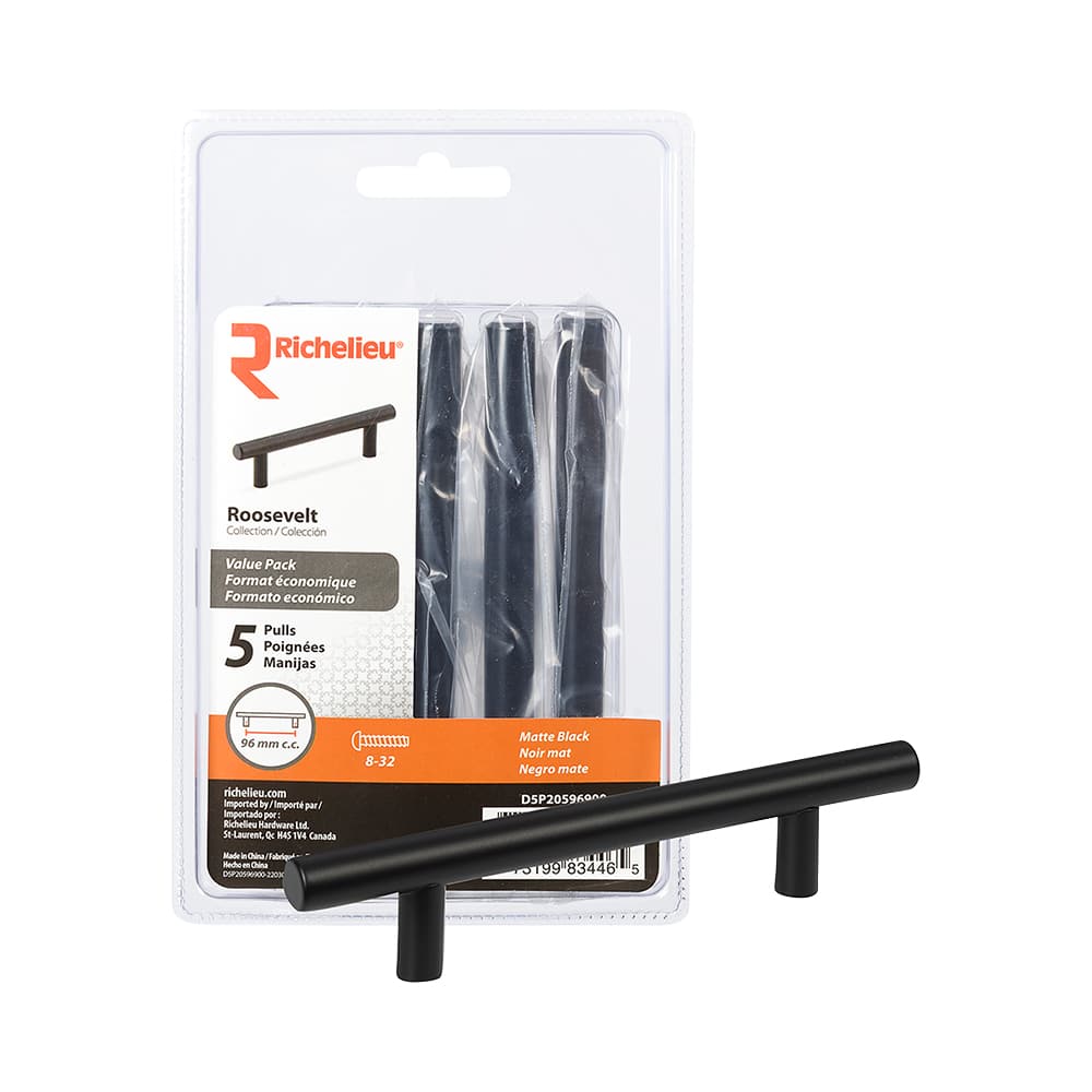 RICHELIEU Roosevelt Metal Cabinet Handles Matte Black  96 mm c/c Pkg/5