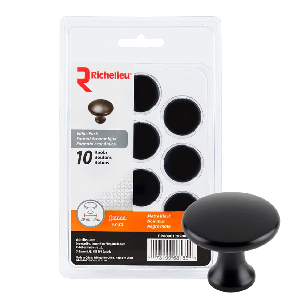 Nanton Metal Cabinet Knobs Black 29 mm Pqt/10