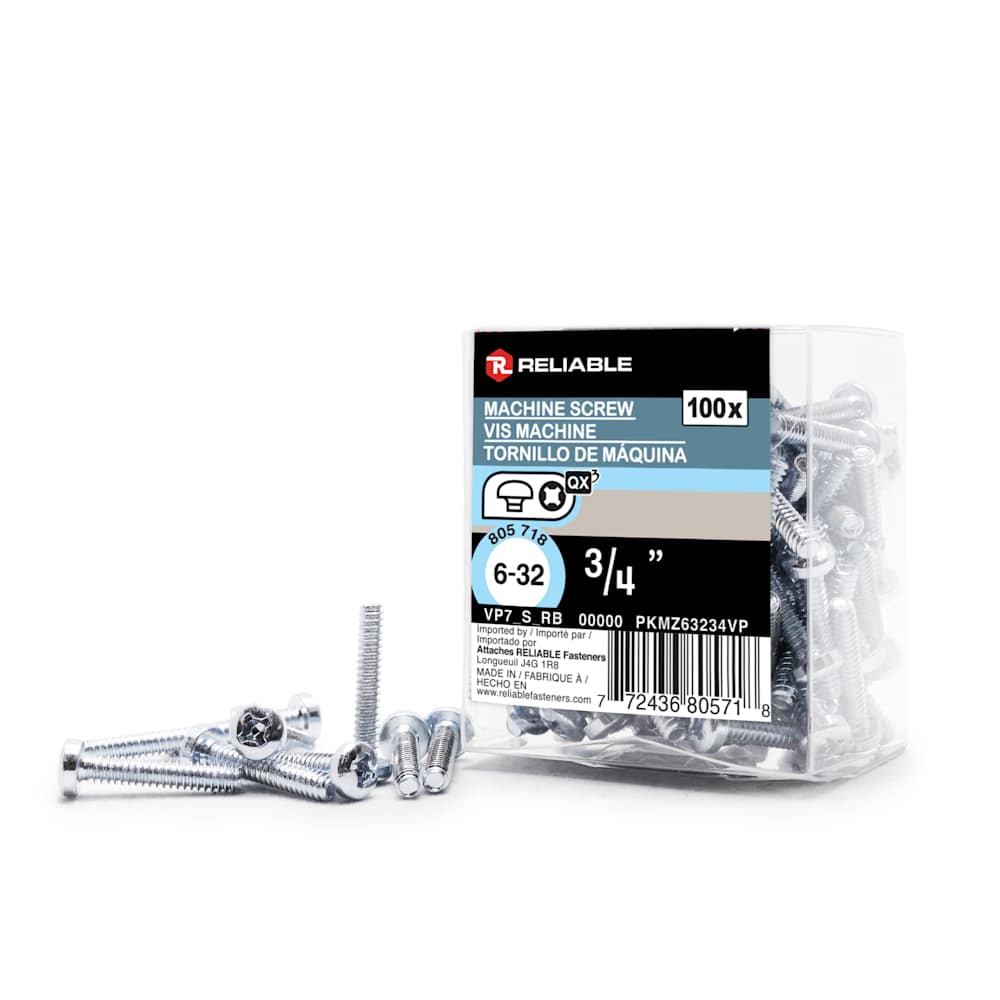 Boulons mécaniques T.R. 6-32 x 3/4 po Pqt/100