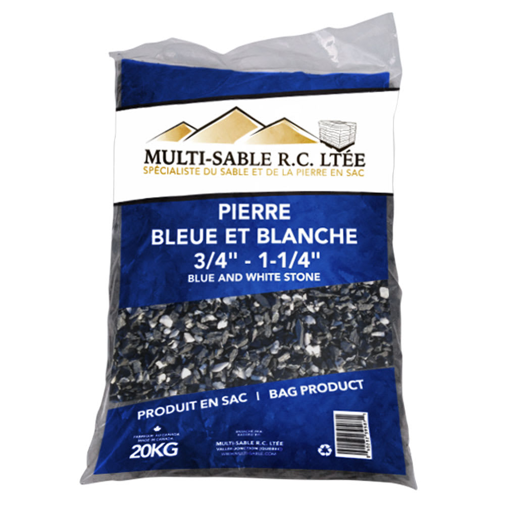 Pierre décorative bleue et blanche 3/4 po à 1 1/4 po 20 kg