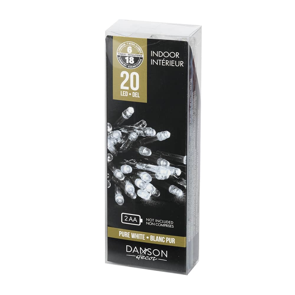 20 LED Lights Set with Timer Pure White