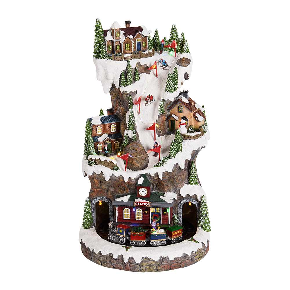 Village de Noël avec train illuminé