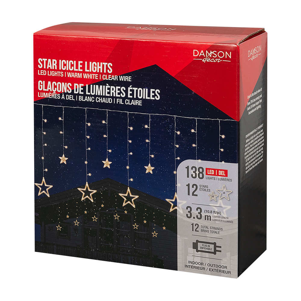 Rideau de lumières 12 étoiles DEL Blanc chaud