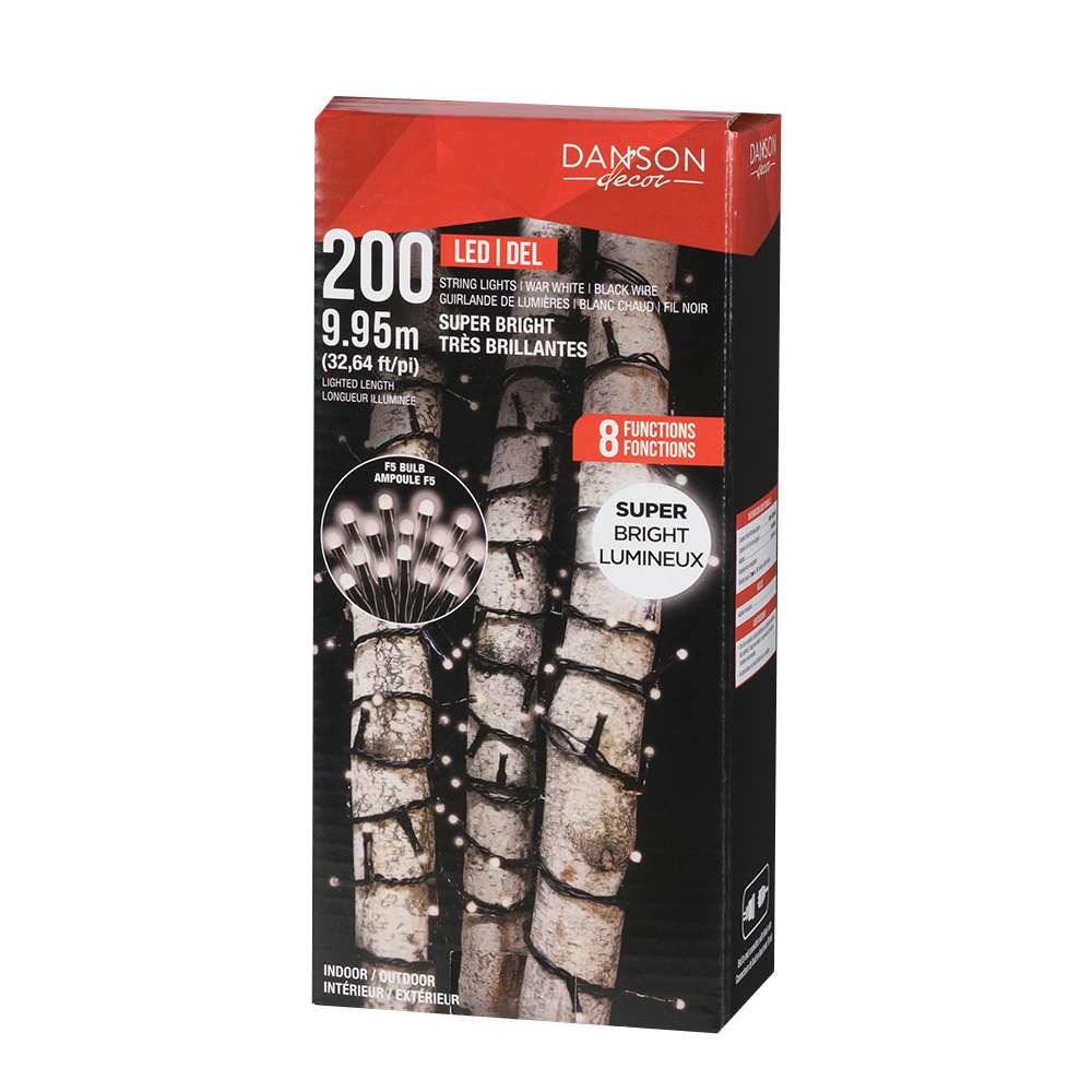 Jeu de 200 lumières DEL F5 mini blanc chaud