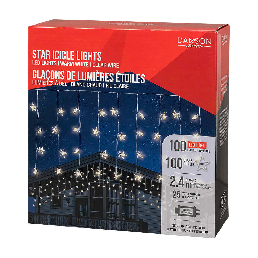 Rideau de lumières 100 étoiles DEL blanc chaud