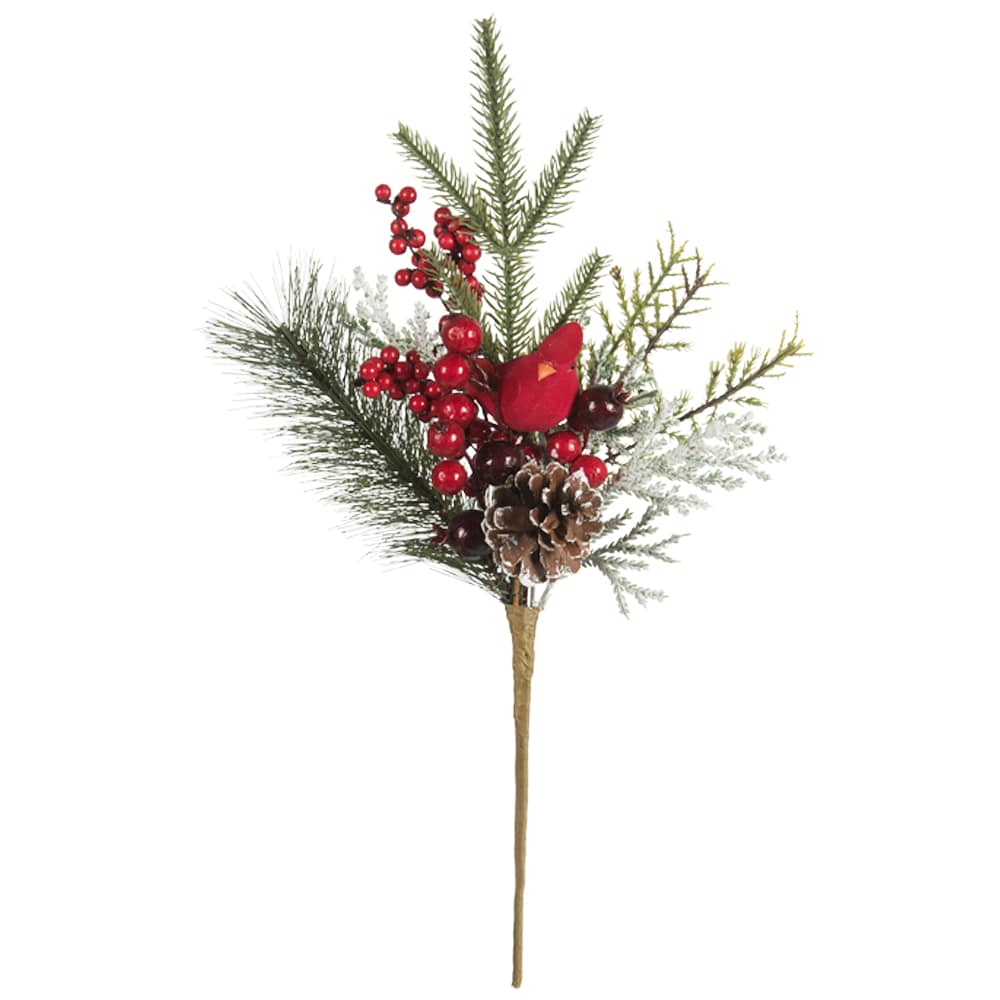 Pic décoratif oiseau rouge 18 po