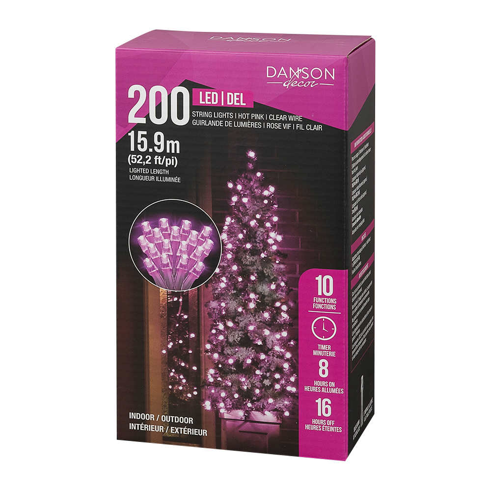 Jeu de 200 lumières DEL rose vif
