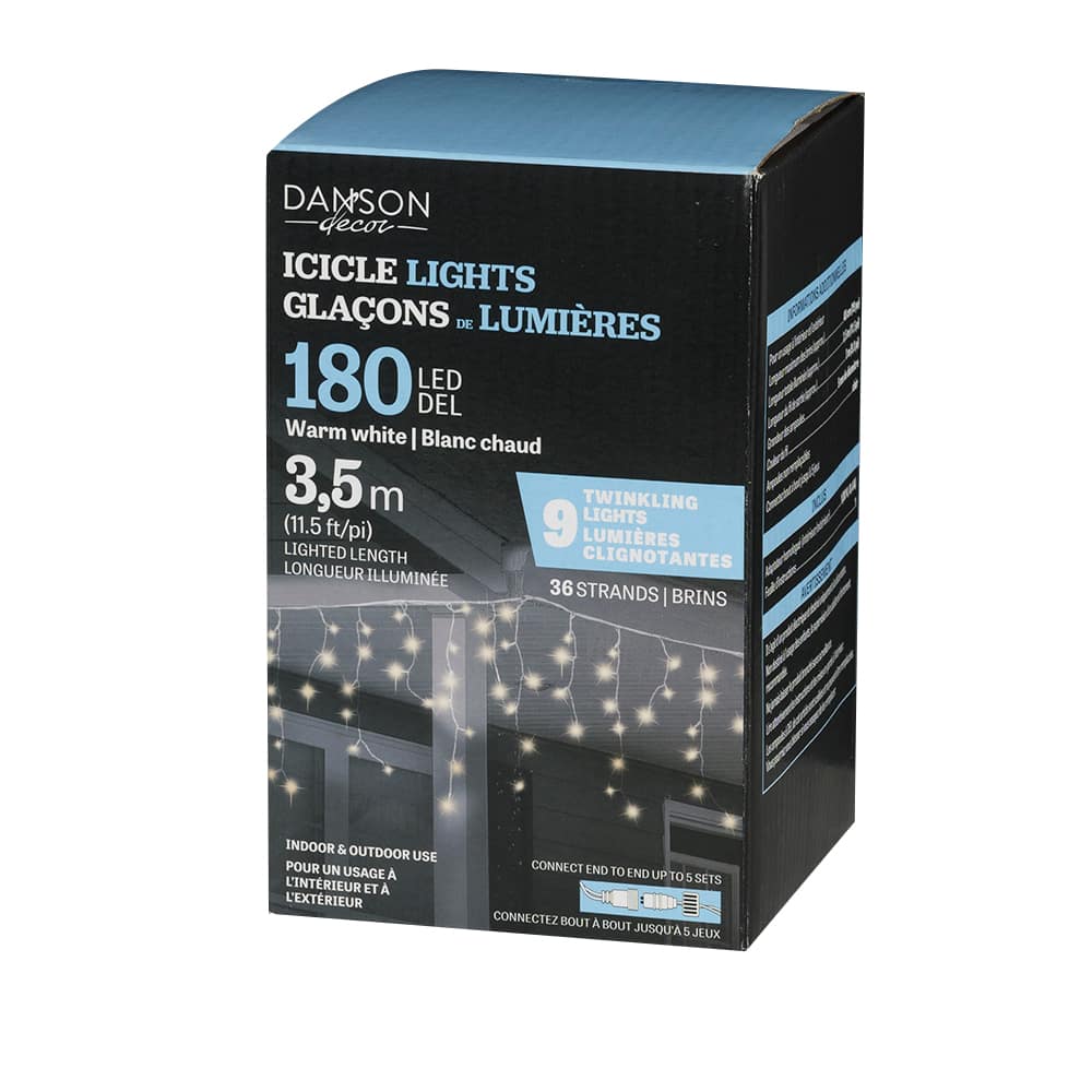 180 LED Icicle Lights Set Warm White