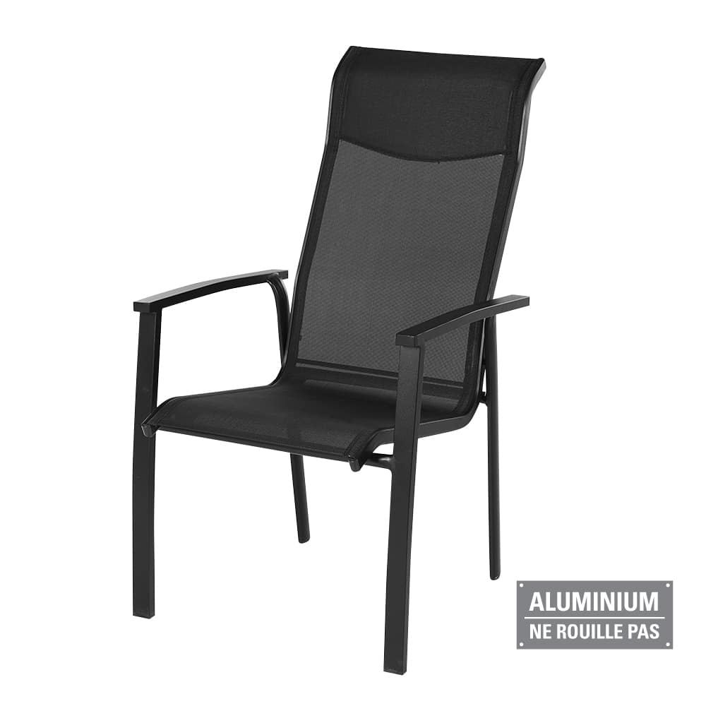 Chaise de patio à haut dossier en aluminium noire VERTUO
