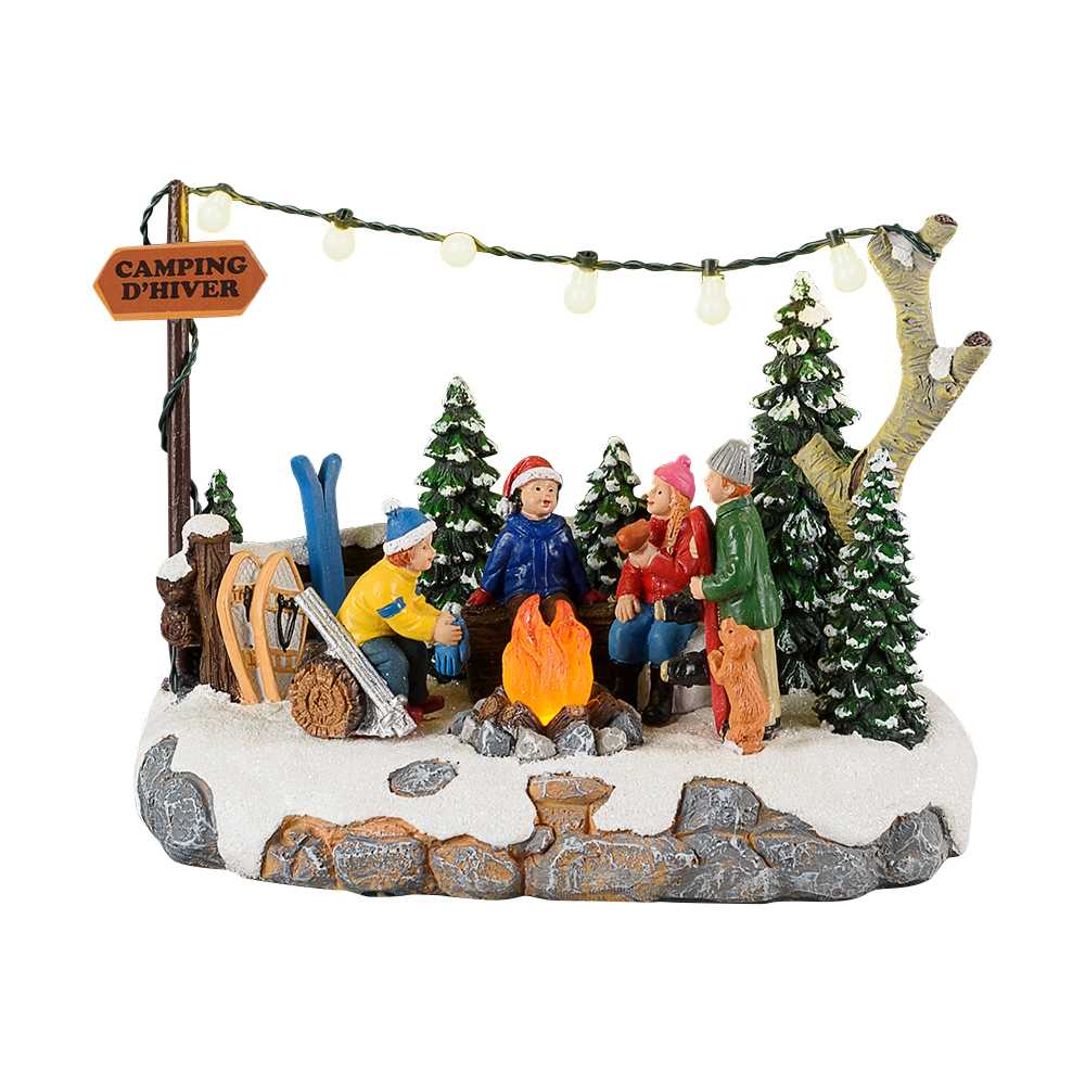 Camping d'hiver illuminé