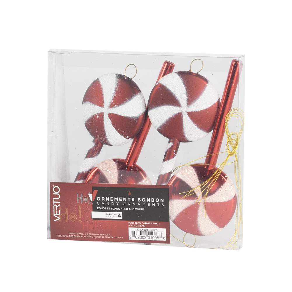 Ornements bonbon 5 1/4 po Pqt/4 VERTUO