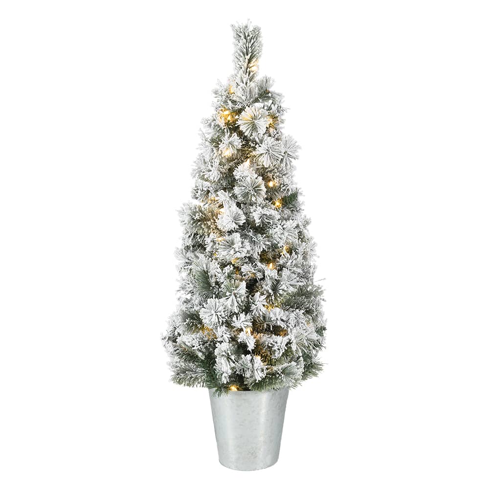 VERTUO Potted Illuminated and Snowy Christmas Tree 4 ft.