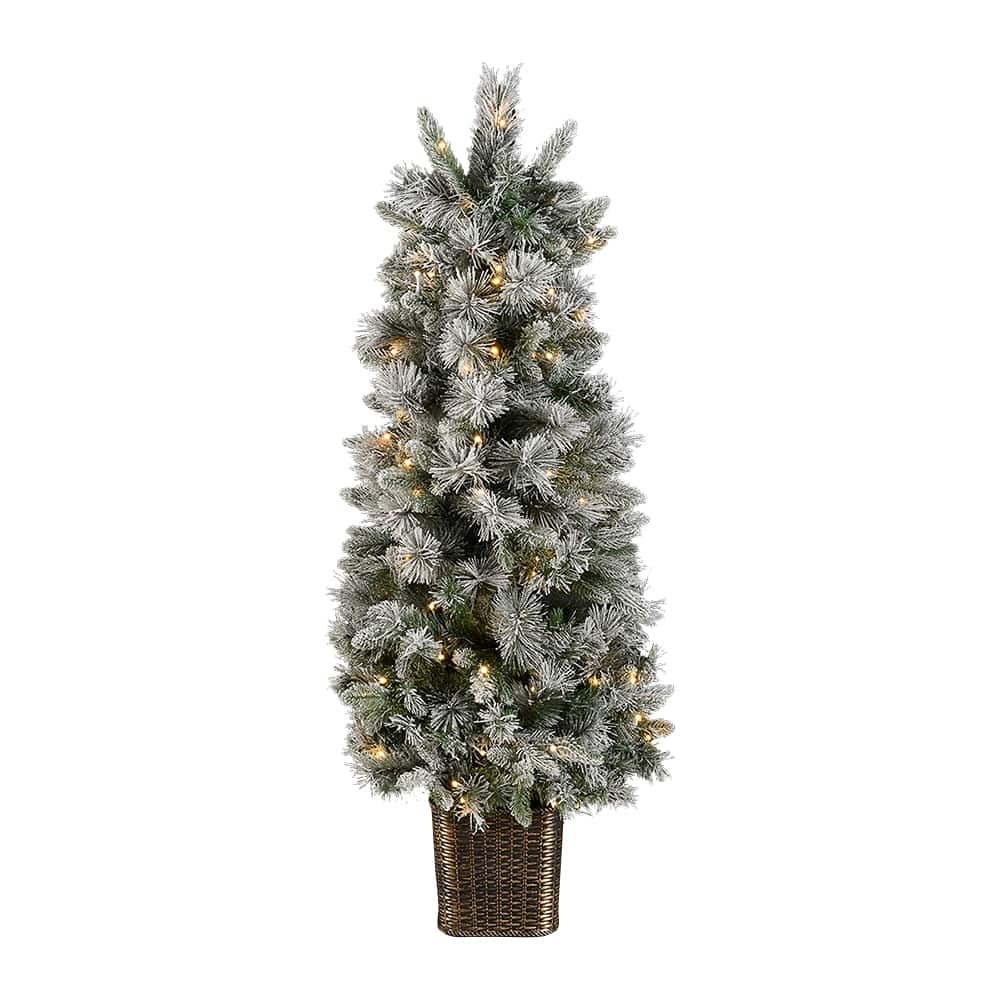 VERTUO Potted Pre-Lit and Snow-Flocked Christmas Tree 3 ft. 11 in.